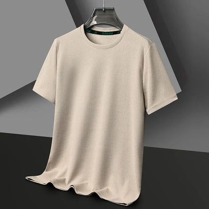 Men’s Summer Casual Waffle O-Neck Short Sleeve T-Shirt – Breathable Solid Color Fashion Tee