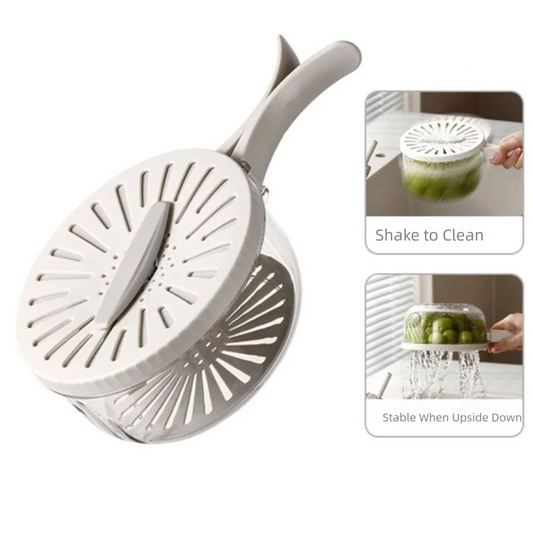 2-in-1 Folding Rice Washer & Strainer Bowl with Lid – Multi-Function Plastic Basin for Rinsing Fruits, Vegetables & Grains