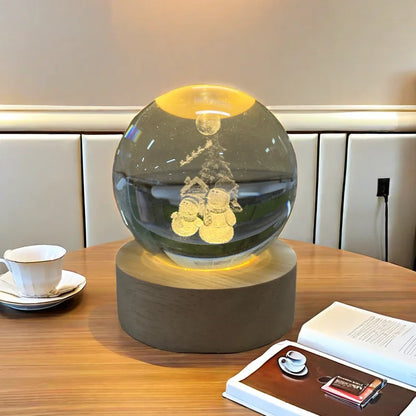 USB Rechargeable 3D Crystal Ball LED Night Light with Laser-Engraved Solar System Globe – Astronomy-Themed Birthday Gift for Bedroom and Home Desk Decoration