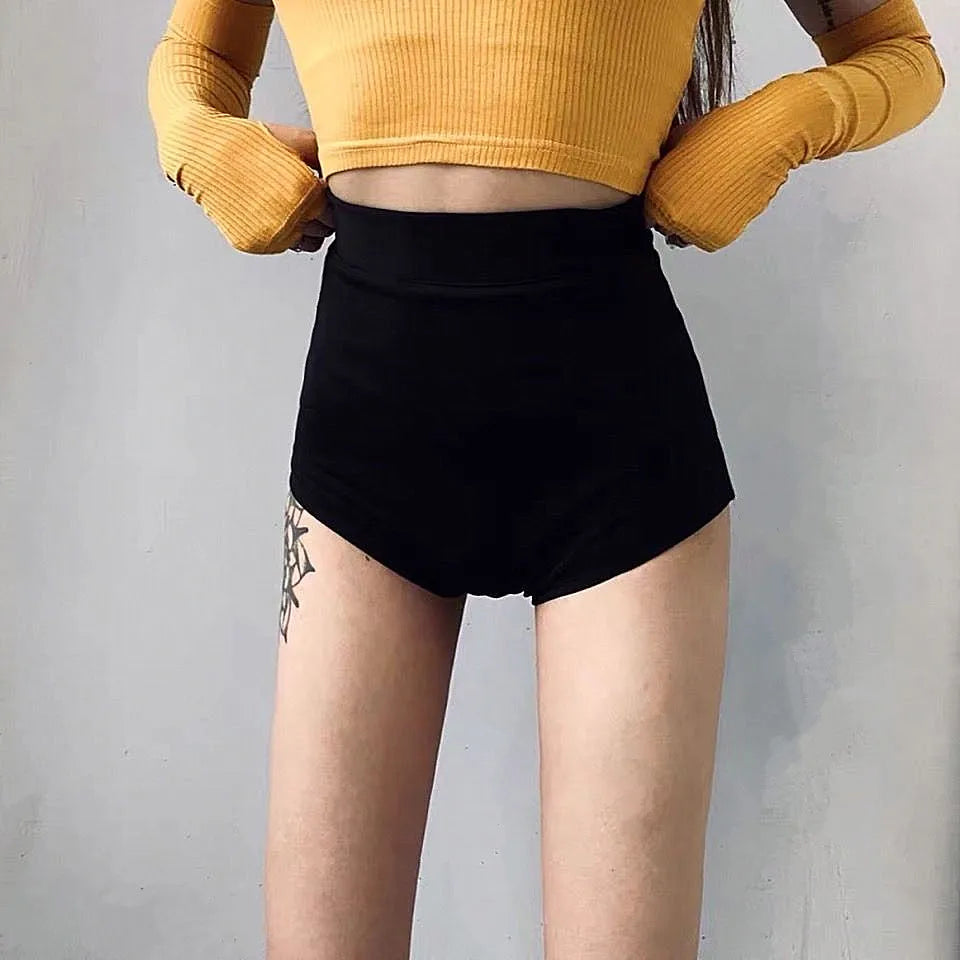 Women's High-Waist Black Shorts – Slim Fit Solid Color Summer Bottoms for Dance, Club, K-pop, and Streetwear Style (Up to 5XL)
