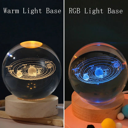 3D Laser Engraved Solar System Crystal Ball Night Light – Planet Globe Lamp for Home Décor, Astronomy Gift, Birthday Present