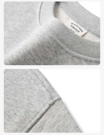 SIMWOOD 2025 Oversized 340gsm Brushed Fleece Sweatshirt – Embroidered Heavy-weight Pullover for Men