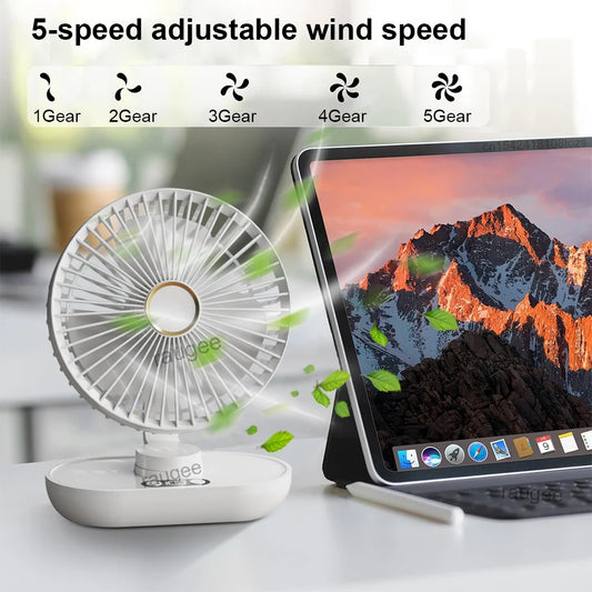Compact USB Rechargeable Desk Fan with Digital Display – Small Portable Air Circulator for Desktop Use
