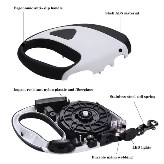 Retractable LED Dog Leash – 3M/5M Automatic Extendable Fiber Rope Pet Leash for Walking with Handheld Grip