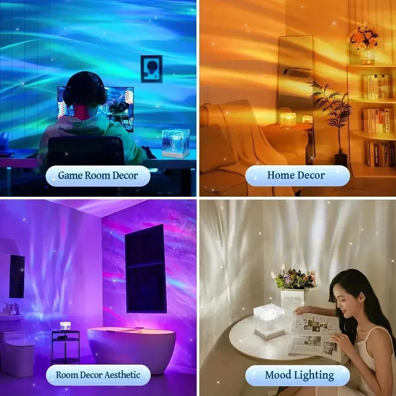 USB Galaxy Projector Night Light with Remote – LED Water Ripple Mood Lamp for Bedroom &amp; Home Decoration &nbsp;