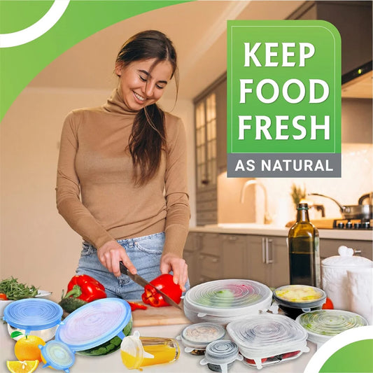 6-Piece Reusable Silicone Food Covers – Airtight, Stretchable Round Lids for Bowls and Dishes, Food-Grade Kitchen Storage Solution