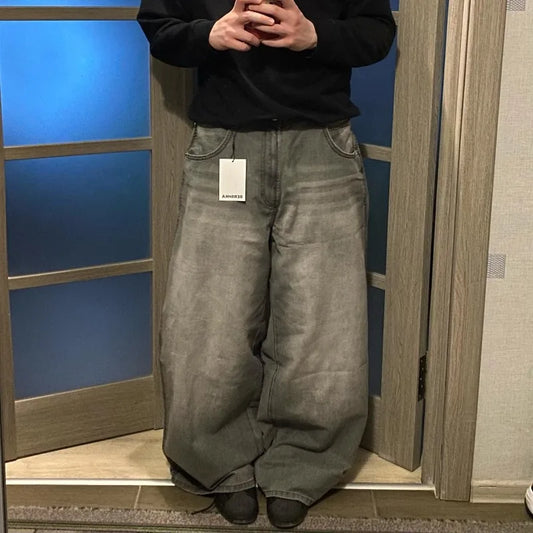 Men's Y2K Streetwear Washed Baggy Jeans – High Waist Wide-Leg Denim Pants in Retro Harajuku Punk Style