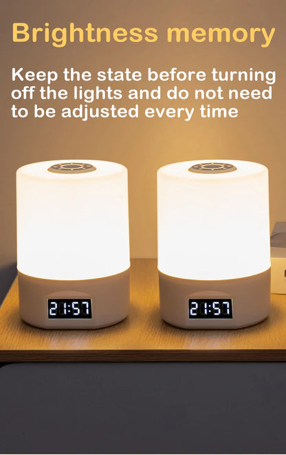 Rechargeable Portable LED Table Lamp with Clock Display, Touch Control, and Eye Protection for Bedside and Reading