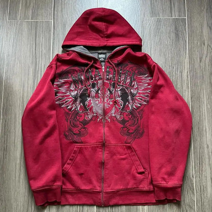 American Y2K-Inspired Oversized Padded Hoodie – Women's Streetwear Hip Hop Zip-Up Sweatshirt, Casual Punk Couple Style Outerwear