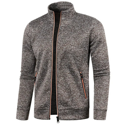 Men’s Autumn Zip-Up Jacket with Stand Collar – Casual Fleece Sweatshirt, Long Sleeve Streetwear Coat