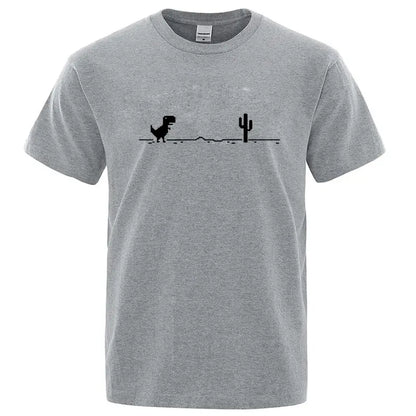 Men’s Summer Cotton T-Shirt with Funny Dinosaur &amp; Cactus Print – Casual O-Neck Streetwear Tee, Soft &amp; Comfy Basic Top