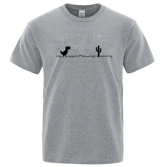 Men’s Summer Cotton T-Shirt with Funny Dinosaur &amp; Cactus Print – Casual O-Neck Streetwear Tee, Soft &amp; Comfy Basic Top