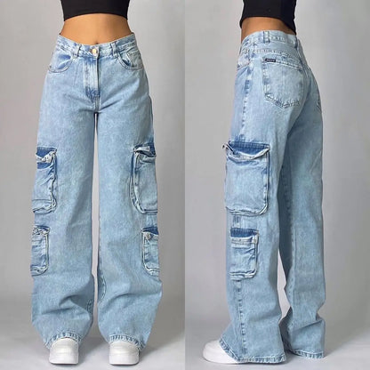 Men's Y2K Streetwear Washed Baggy Jeans – High Waist Wide-Leg Denim Pants in Retro Harajuku Punk Style