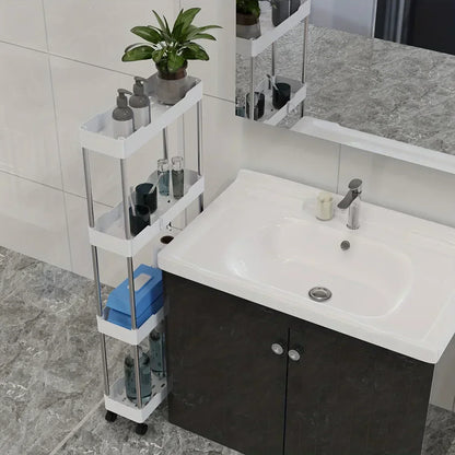 4-Tier Rolling Bathroom Storage Cart with Wheels – Multi-Purpose Corner Organizer Shelf for Home Use
