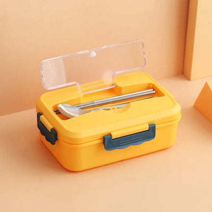 Microwaveable Bento Lunch Box with Spoon & Chopsticks – Wheat Straw Food Container for Kids, School & Office