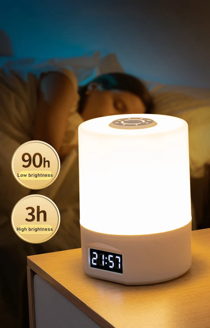 Rechargeable Portable LED Table Lamp with Clock Display, Touch Control, and Eye Protection for Bedside and Reading