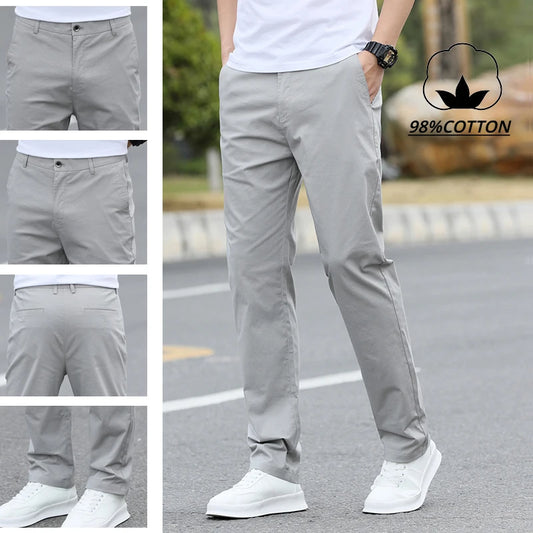 Men's Premium Cotton Chino Pants – Breathable Straight-Leg Casual Trousers (Waist Sizes 28 to 40)