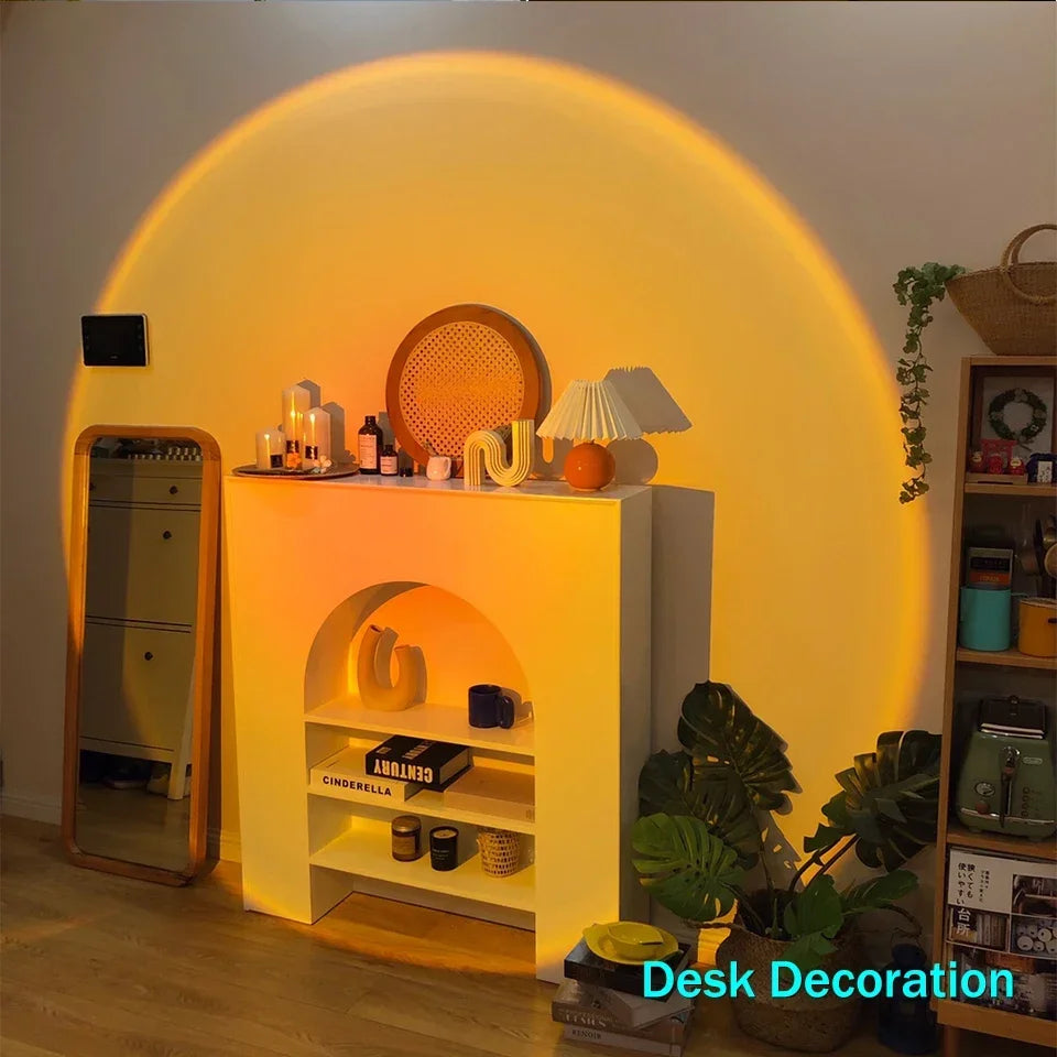 USB Sunset Projection Lamp – Ambient Mood Light for Bedroom, Living Room, Bar, and Photography Backdrops &nbsp;
