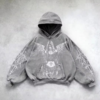 American Y2K-Inspired Oversized Padded Hoodie – Women's Streetwear Hip Hop Zip-Up Sweatshirt, Casual Punk Couple Style Outerwear