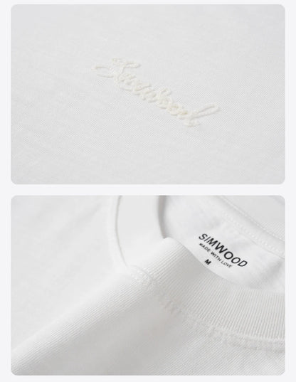 SIMWOOD 2025 Summer Oversized Heavyweight 300gsm Slub Cotton T-Shirt for Men with Letter Embroidery
