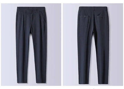Men's Summer Lightweight Stretch Suit Pants – Slim Fit Korean Style Business Casual Trousers with Elastic Waist