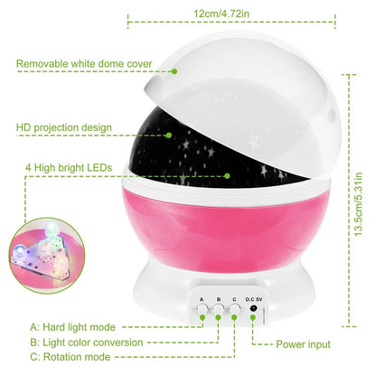 Rotating Starry Sky Night Light Projector – Galaxy Moon Lamp for Baby Nursery, Bedroom Decor &amp; Table Lighting