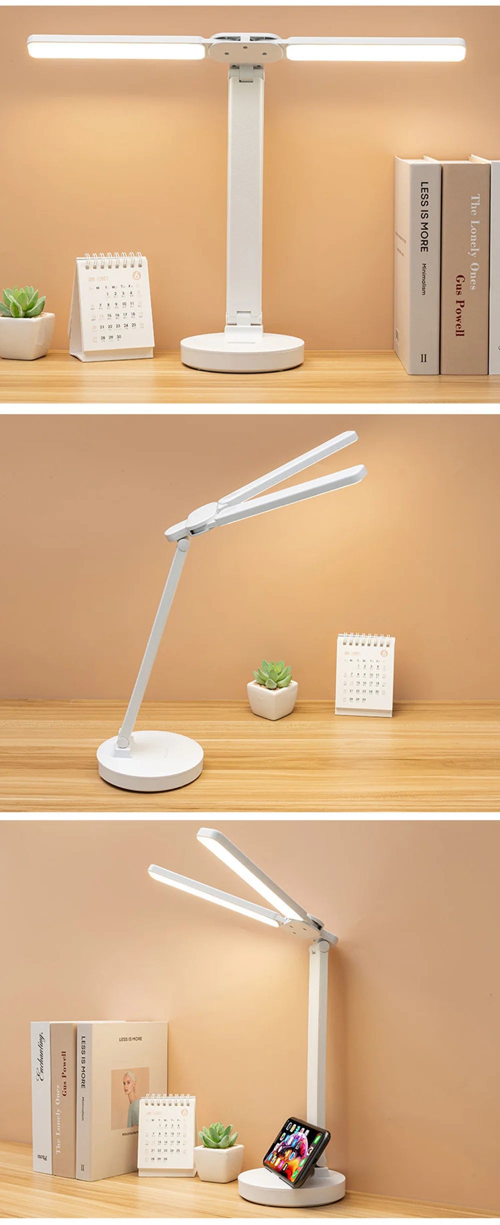 Foldable LED Table Lamp with Touch Dimming, USB Charging, Clock, Temperature Display &amp; Night Light – Ideal for Study &amp; Reading