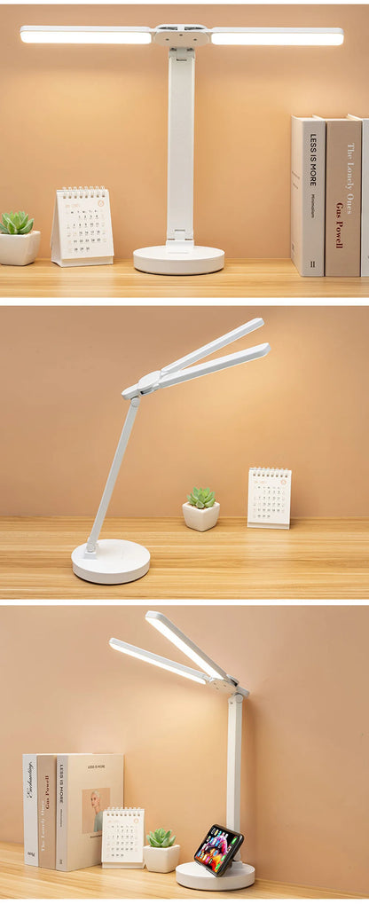 Foldable LED Table Lamp with Touch Dimming, USB Charging, Clock, Temperature Display &amp; Night Light – Ideal for Study &amp; Reading