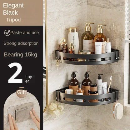 No-Drill Bathroom Organizer Shelves Kitchen Corner Rack for Shampoo, Makeup, Shower, and Towel Storage