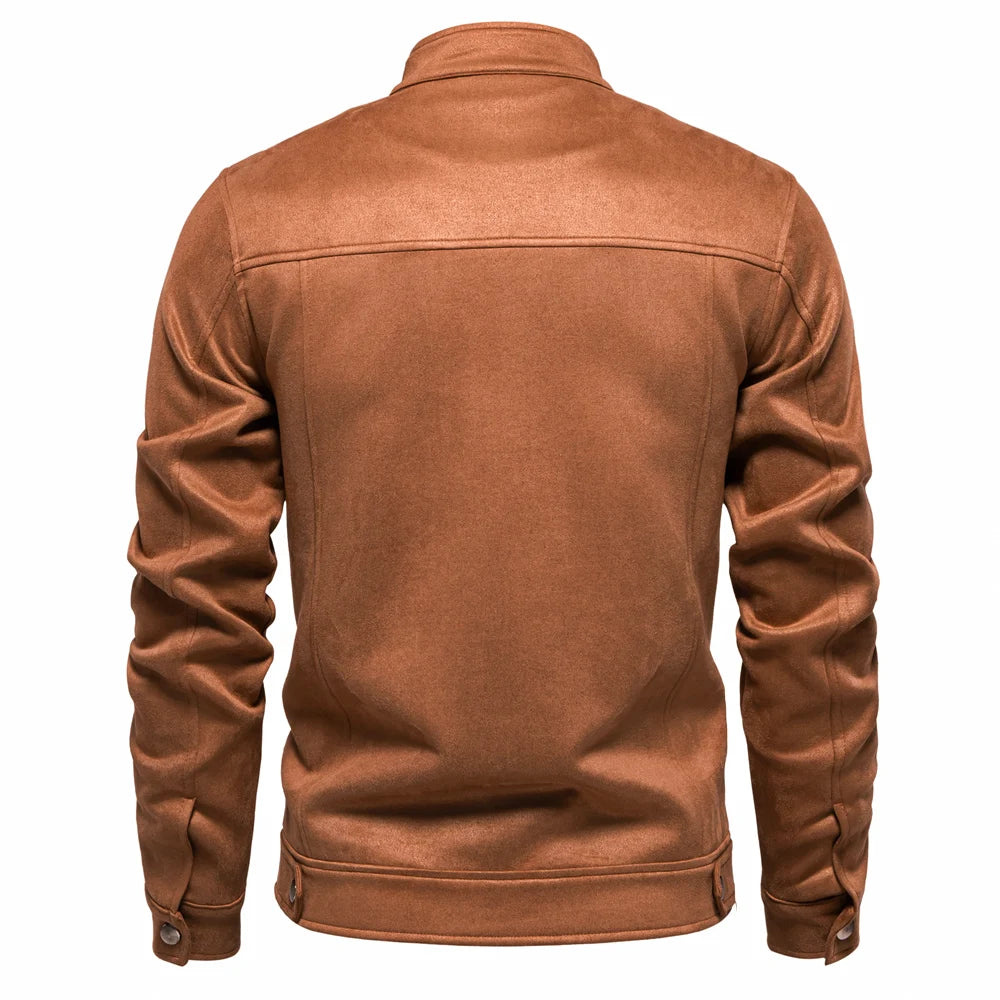 AIOPESON Men's Faux Suede Stand Collar Zip-Up Jacket Casual Business Trucker Coat