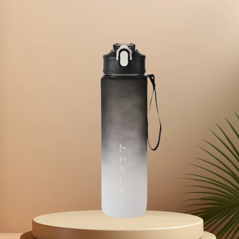 Time-Marked Sports Water Bottle with Straw and Leak-Proof Flip Lock – Portable Hydration Bottle for Outdoor Activities