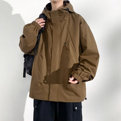 Men’s Waterproof Windbreaker Camping Jacket – Plus Size Up to 8XL, Casual Solid Color Outerwear