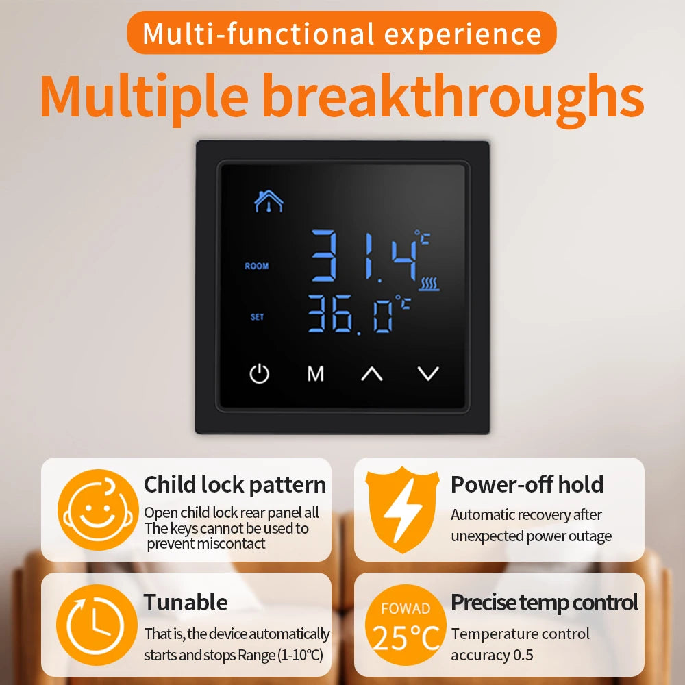 Smart LCD Touchscreen Thermostat 16A Temperature Controller for Electric Floor Heating Systems
