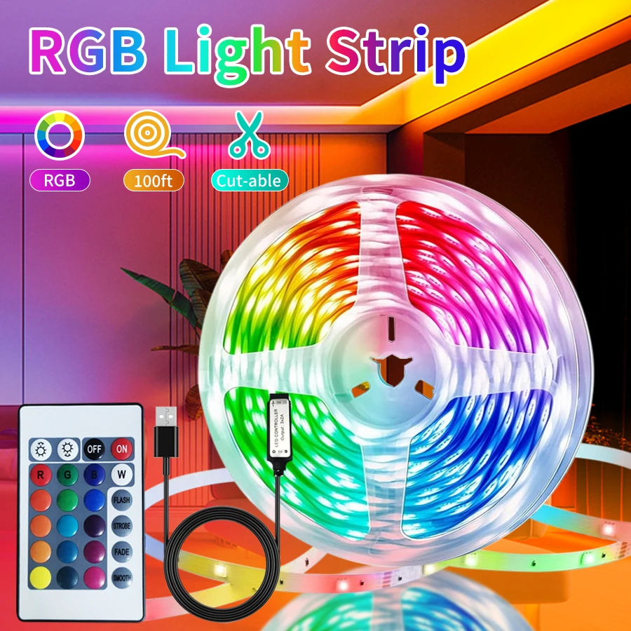 24V RGB USB LED Strip Light with 24-Key IR Remote – Flexible SMD3535 Light Strip for TV Backlighting &amp; Room Decoration