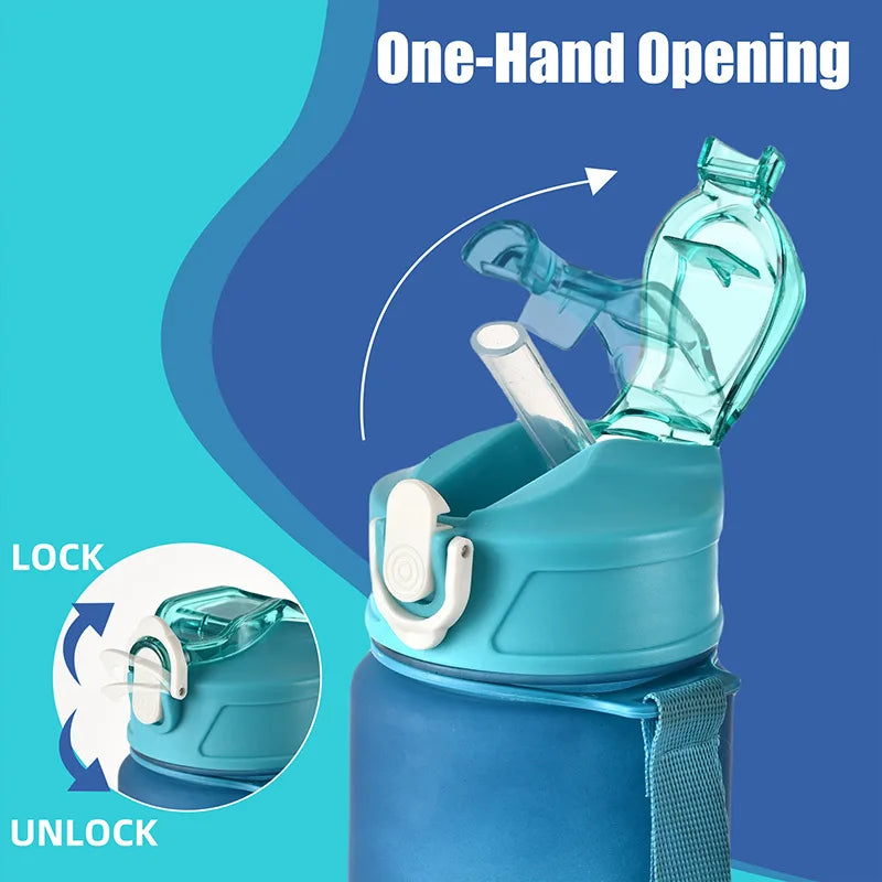 Time-Marked Sports Water Bottle with Straw and Leak-Proof Flip Lock – Portable Hydration Bottle for Outdoor Activities
