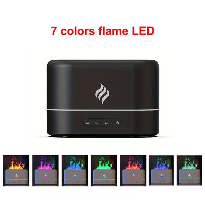 Simulated Flame Aroma Diffuser &amp; Humidifier with 7-Color LED, Timer, Silent Operation, and Air Purification for Essential Oils