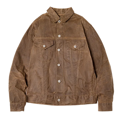 Maden Men's Retro Amekaji Style Oil-Waxed Canvas Jacket – Lightweight Military-Inspired Workwear Coat in Khaki Cotton for Casual and Safari Looks