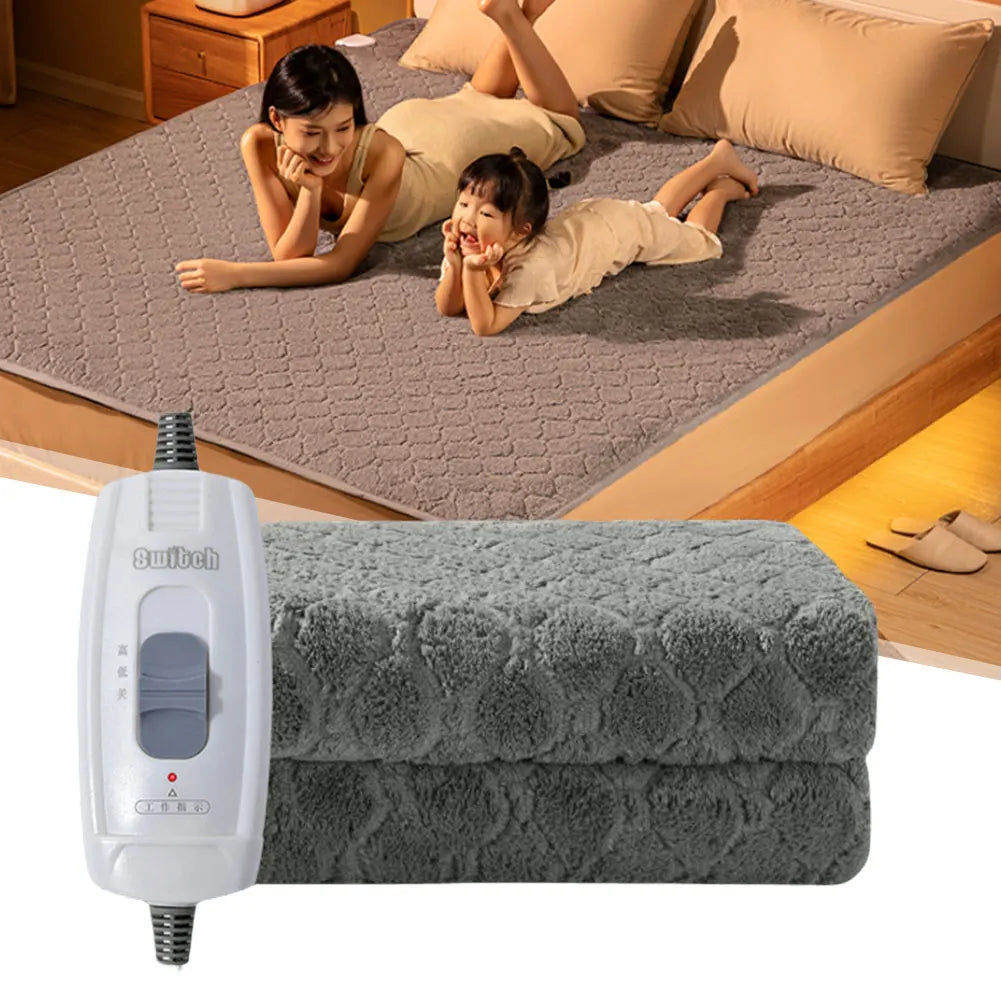 1.5M Velvet Plush Electric Heating Blanket – Winter Warm Thermal Throw Pad for Bed, Grey