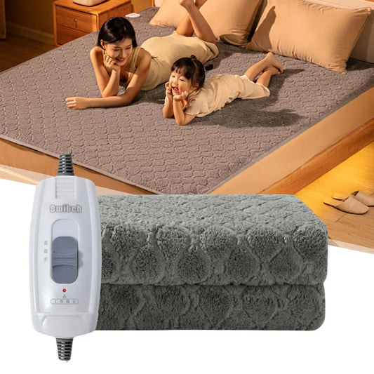 1.5M Velvet Plush Electric Heating Blanket – Winter Warm Thermal Throw Pad for Bed, Grey