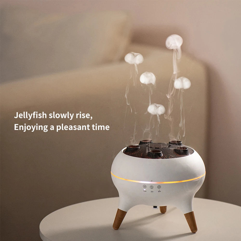 350ML Flame-Effect Jellyfish Aroma Diffuser – Dynamic Essential Oil Air Humidifier with Gradient LED Night Light for Desktop Use