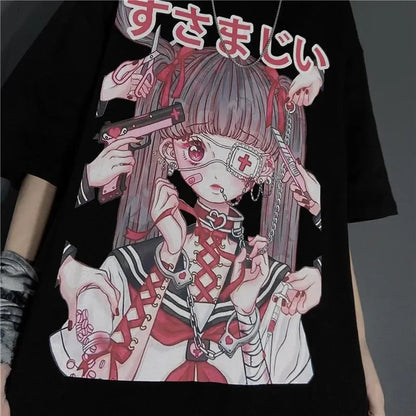 Women's Gothic Harajuku Loose T-Shirt – Aesthetic Dark Grunge Y2K Streetwear Top