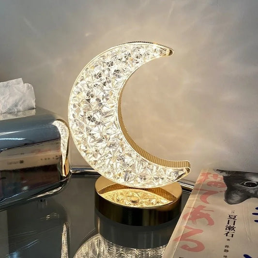 Crystal LED Touch Dimmable Night Light – USB Rechargeable 3D Moon Table Lamp for Bedroom, Home Décor &amp; Ambient Lighting &nbsp;