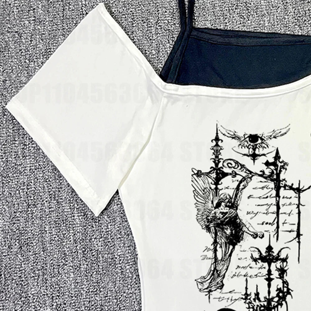 Y2K Aesthetic Grunge Graphic Crop Tank Top – Sleeveless Gothic Vintage Style for Women