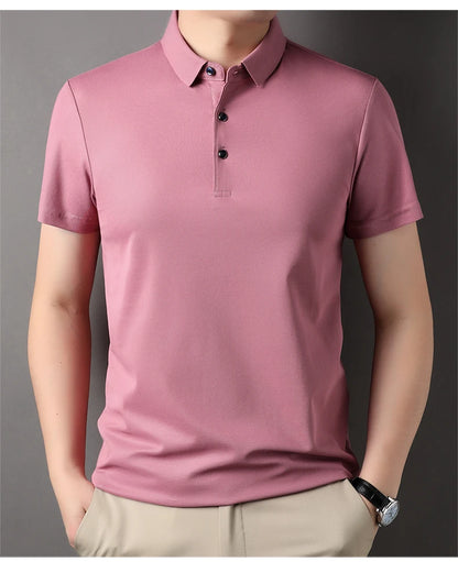 Luxury Summer Men’s Polo Shirt – Premium Plain Design with 4.7% Mulberry Silk, Short Sleeve, Lightweight Casual Fashion Top