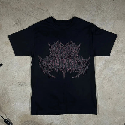 Y2K-Inspired Gothic Graphic Tee with Night School Print for Men and Women — Harajuku Hip Hop Streetwear, Unisex Boxy Fit, Short Sleeve Sweatshirt