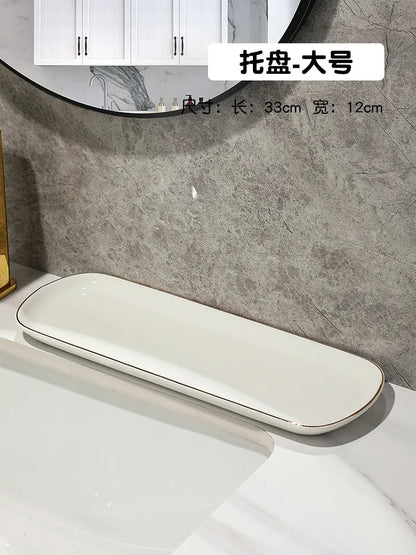Luxury Ceramic Soap Dish with Irregular Stripes and Perforated Drainage – Household Bathroom Accessory with Washstand Gargle Cup