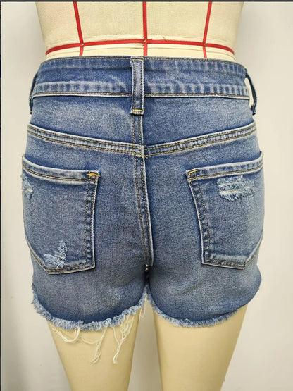 Women's Raw Hem Ripped Denim Shorts – High Waist A-Line Summer Streetwear Hot Pants, Sexy Skinny Retro Casual Style