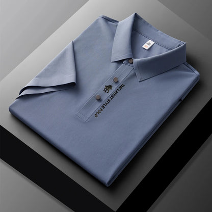 Men's Premium Printed Polo Shirt – Short Sleeve, Seamless Ice Silk, Breathable Golf & Business Casual Summer Tee