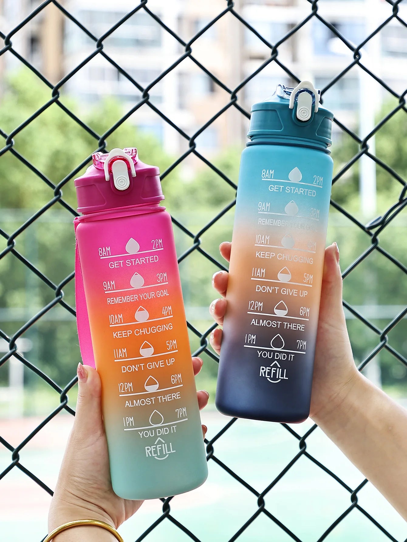 Time-Marked Sports Water Bottle with Straw and Leak-Proof Flip Lock – Portable Hydration Bottle for Outdoor Activities