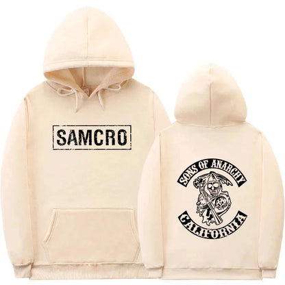 Sons of Anarchy SAMCRO Double-Sided Graphic Hoodie – Unisex Cotton Fleece Pullover Sweatshirt | Streetwear Motorcycle Club Inspired